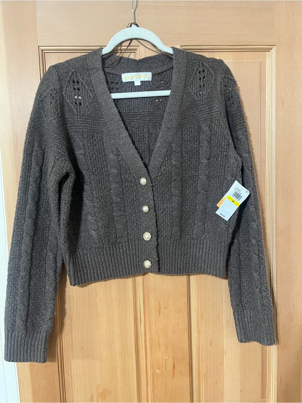 Sugar Moon Chocolate Brown Cable Knit Button Cardigan